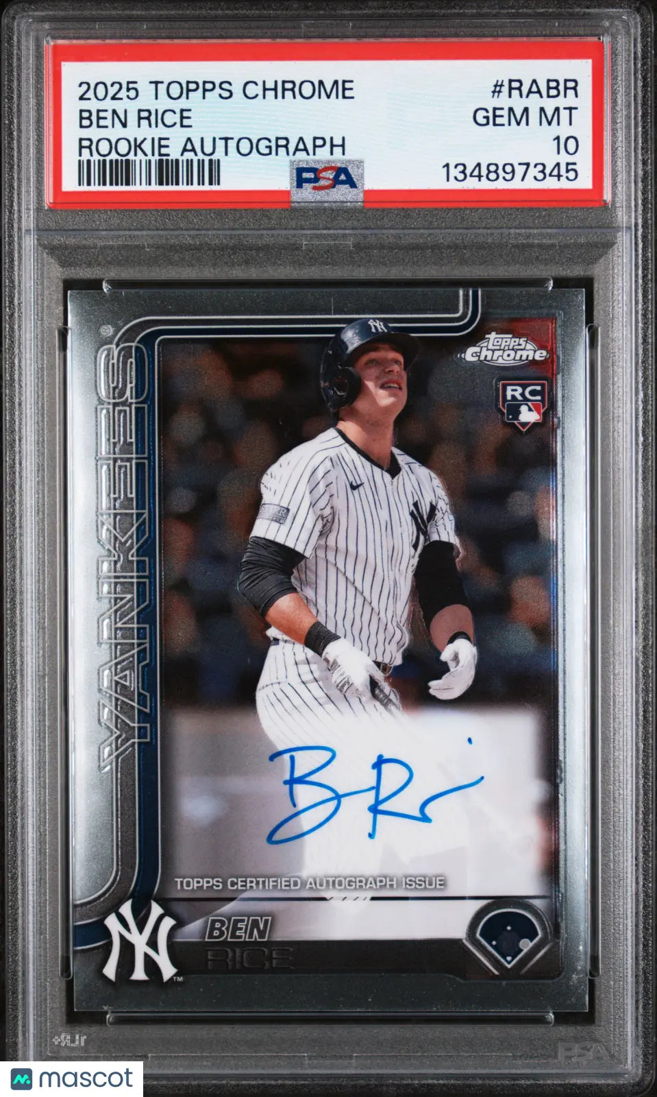 2025 Topps Chrome Rookie RC Autographs Auto Ben Rice PSA 10 