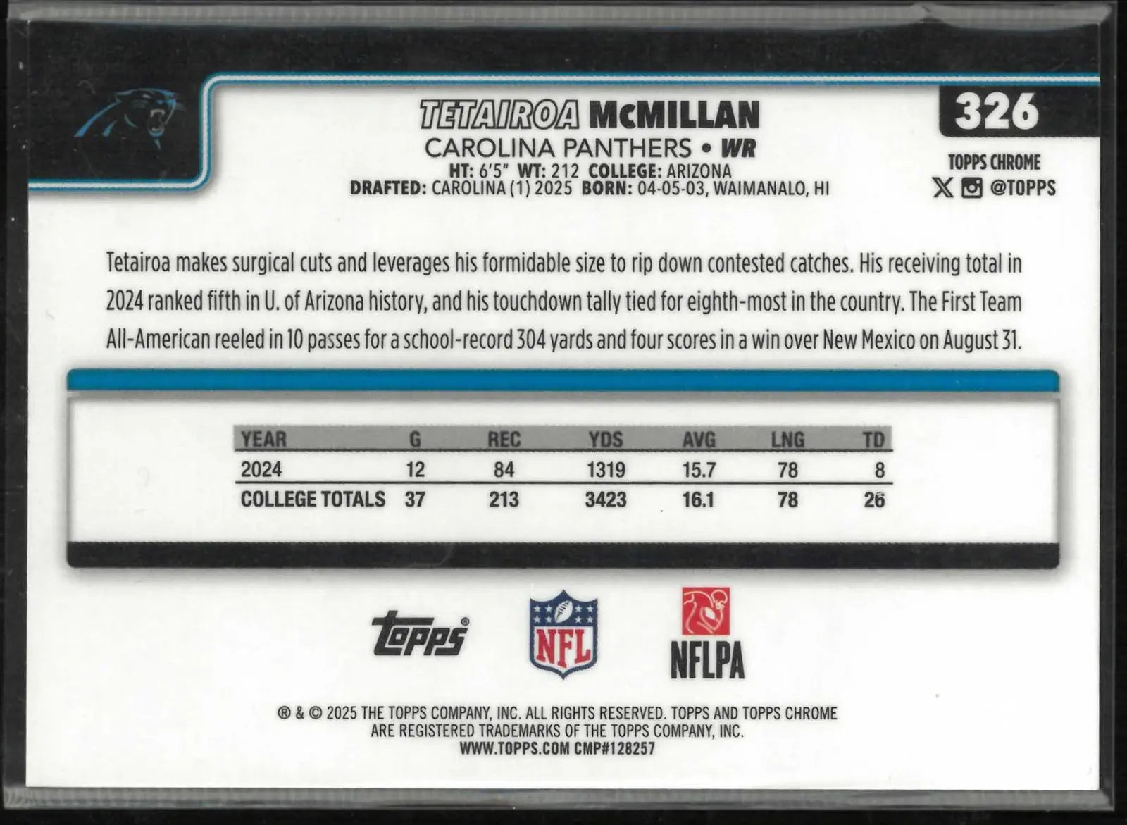 2025 Topps Chrome Rookie Tetairoa McMillan Orange X-Fractor /25 RC 