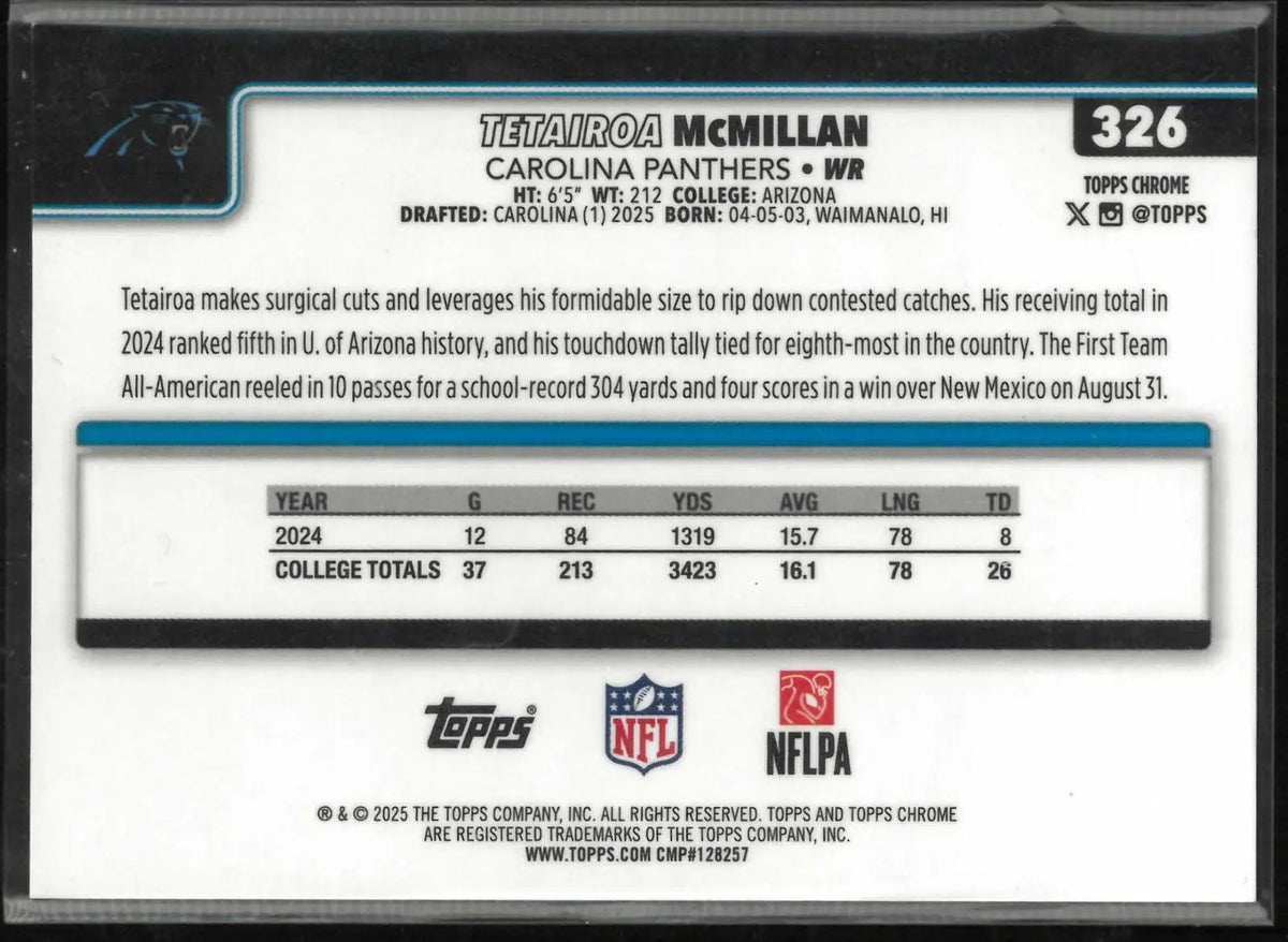 2025 Topps Chrome Rookie Tetairoa McMillan Orange X-Fractor /25 RC 