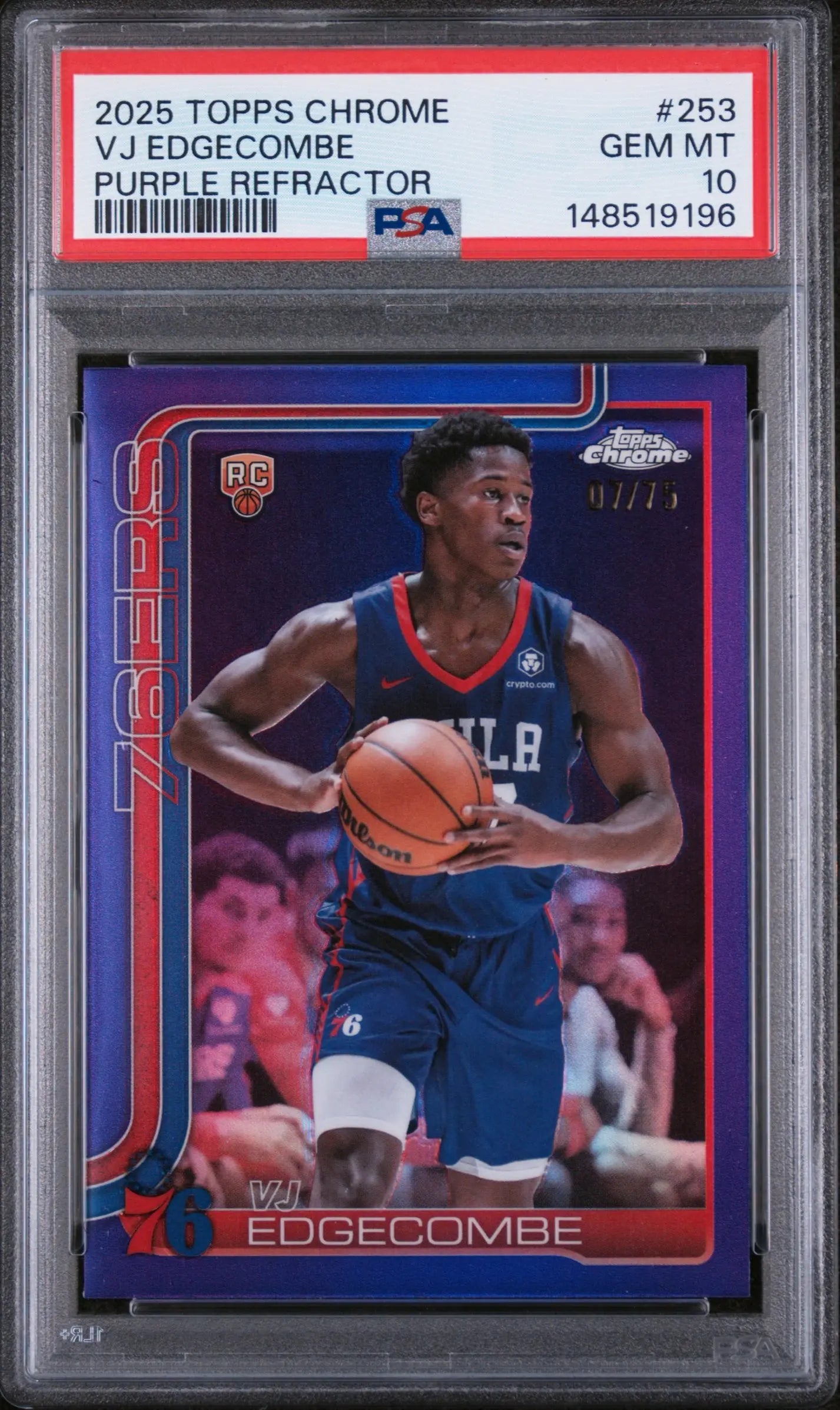 2025 Topps Chrome Rookie VJ Edgecombe Purple Refractor /75 RC PSA 10 