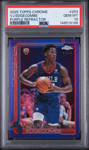 2025 Topps Chrome Rookie VJ Edgecombe Purple Refractor /75 RC PSA 10 