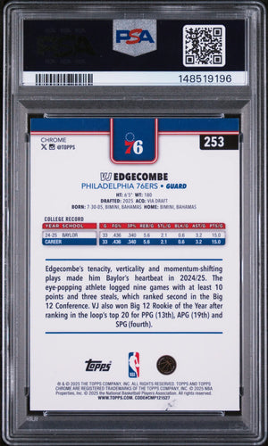 2025 Topps Chrome Rookie VJ Edgecombe Purple Refractor /75 RC PSA 10 