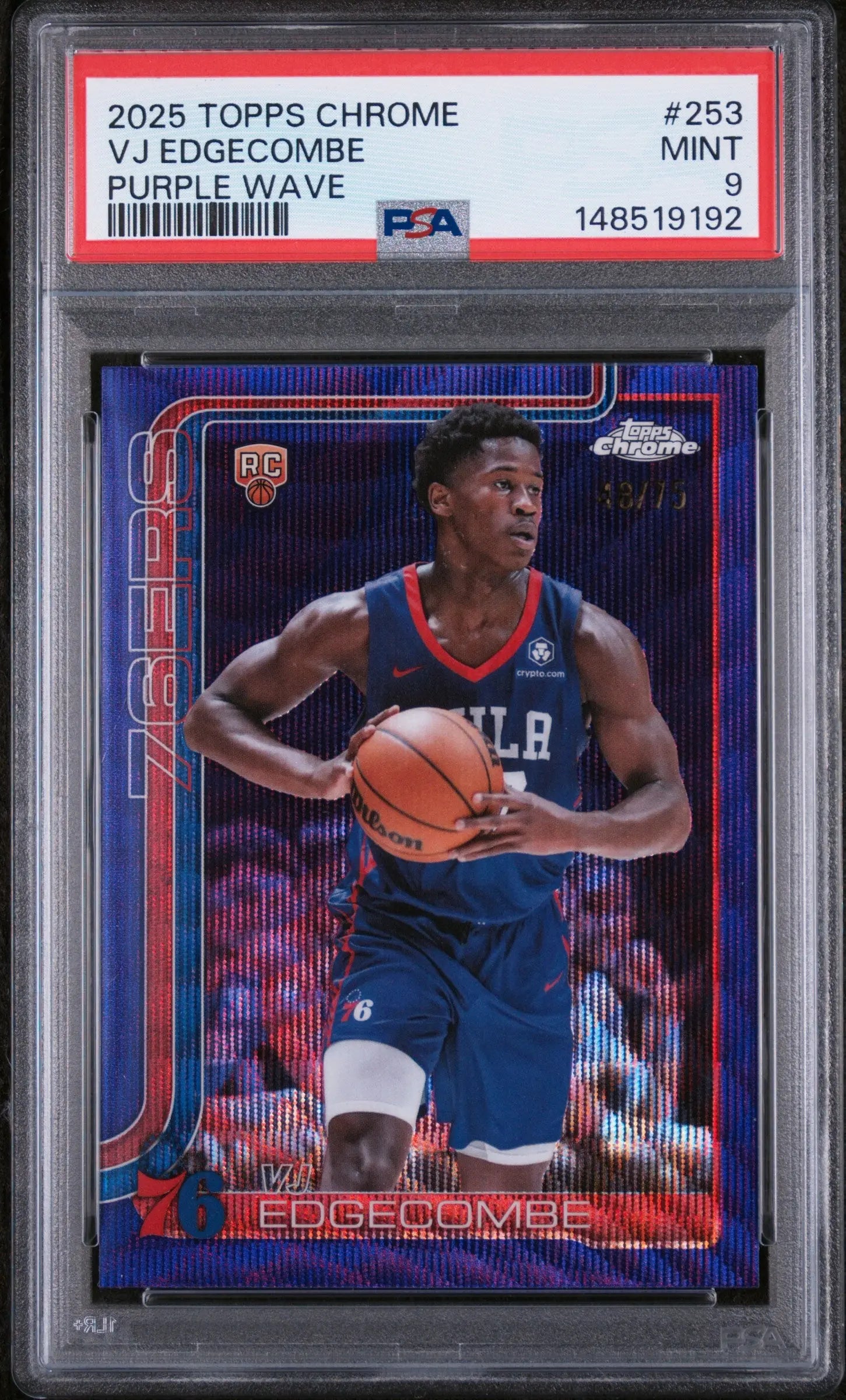 2025 Topps Chrome Rookie VJ Edgecombe  Purple Wave /75 RC PSA 9 
