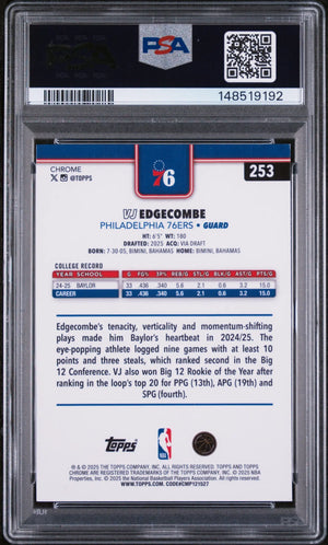 2025 Topps Chrome Rookie VJ Edgecombe  Purple Wave /75 RC PSA 9 
