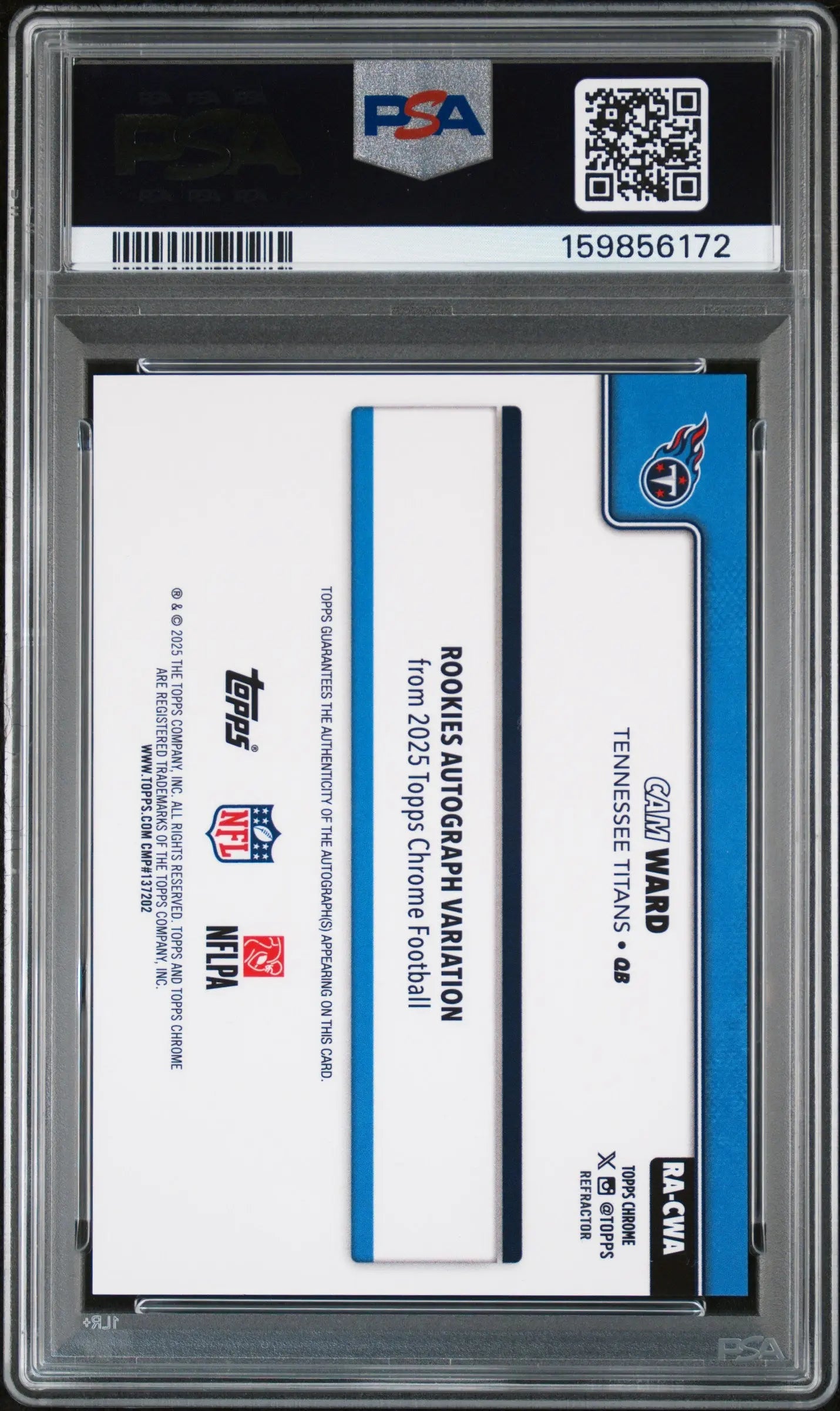 2025 Topps Chrome Rookies Autograph Cam Ward Auto Refractor /499 RC PSA 10 