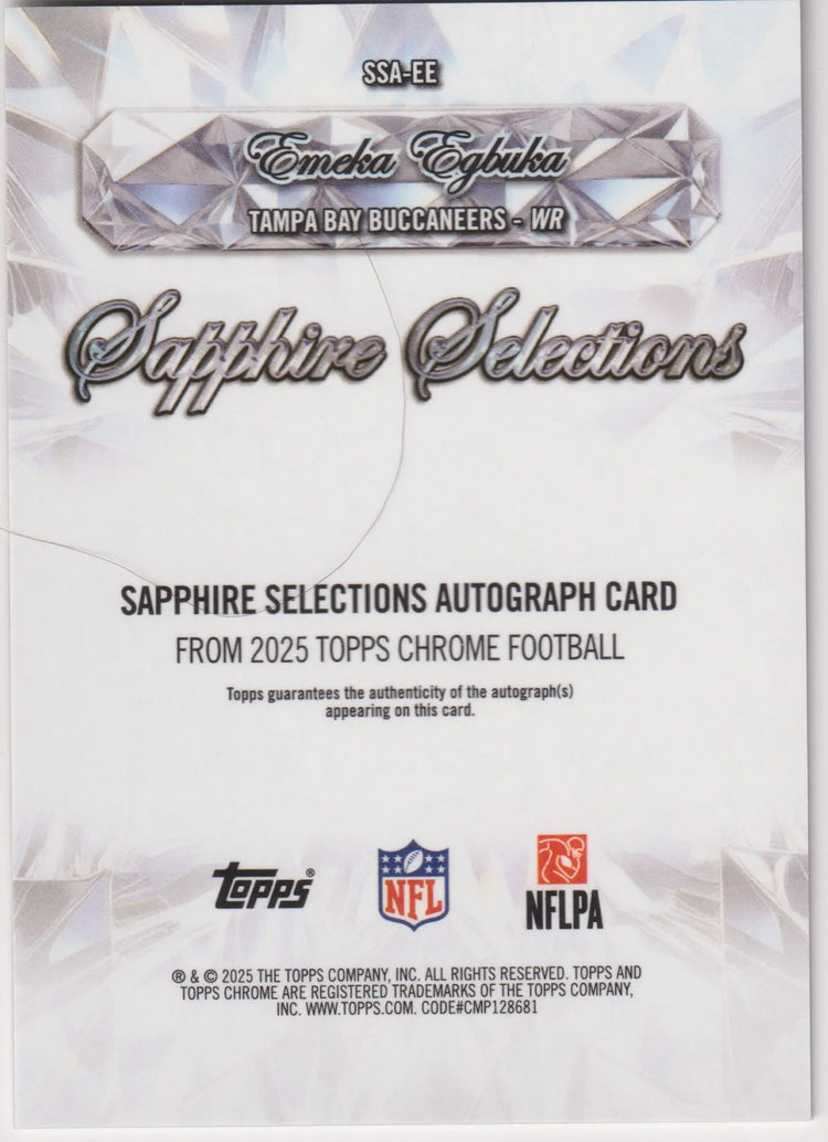 2025 Topps Chrome SS Autograph Rookie Emeka Egbuka Auto RC Gold Sapphire /50 