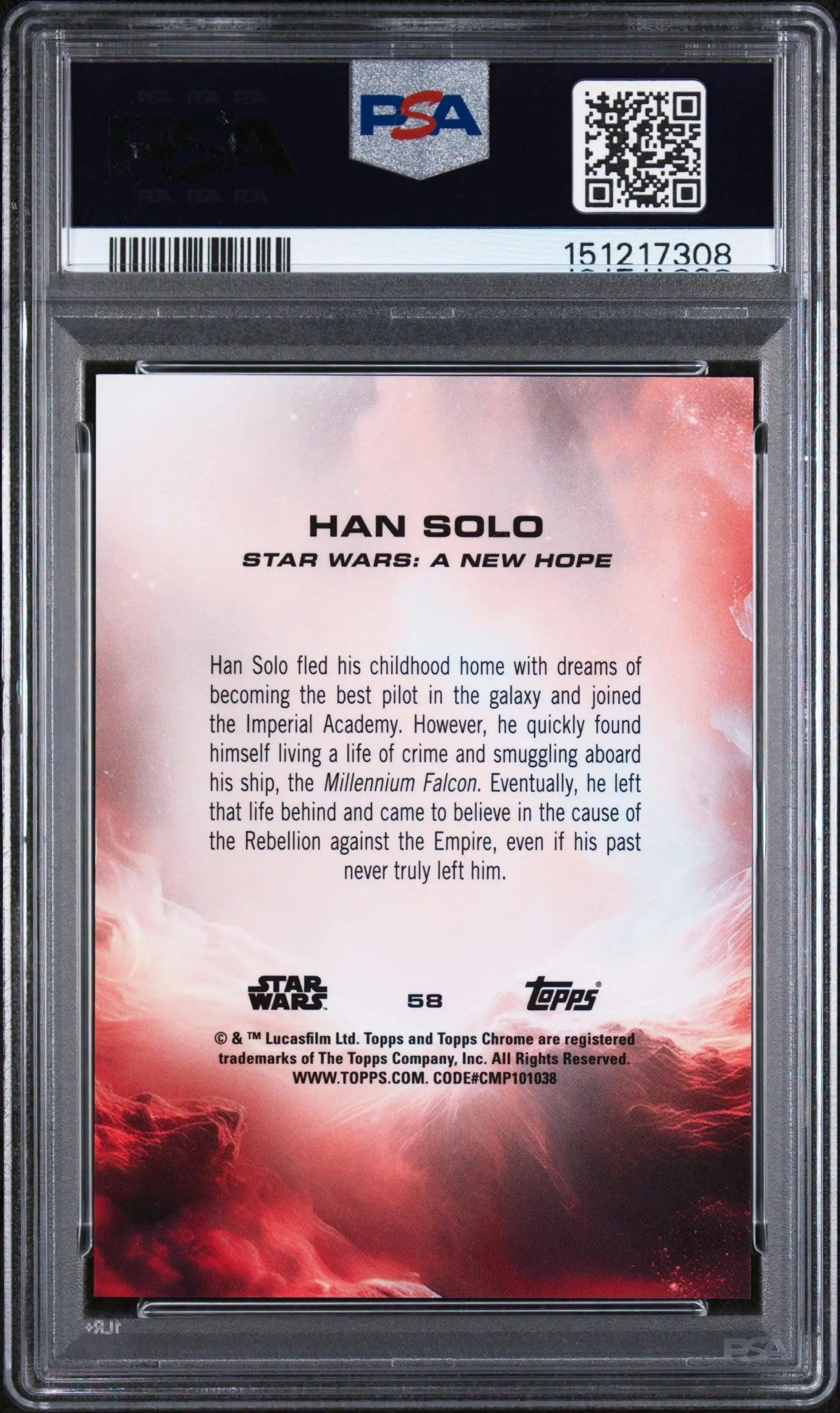 2025 Topps Chrome Sapphire Edition Star Wars Han Solo Black /10 PSA 9 