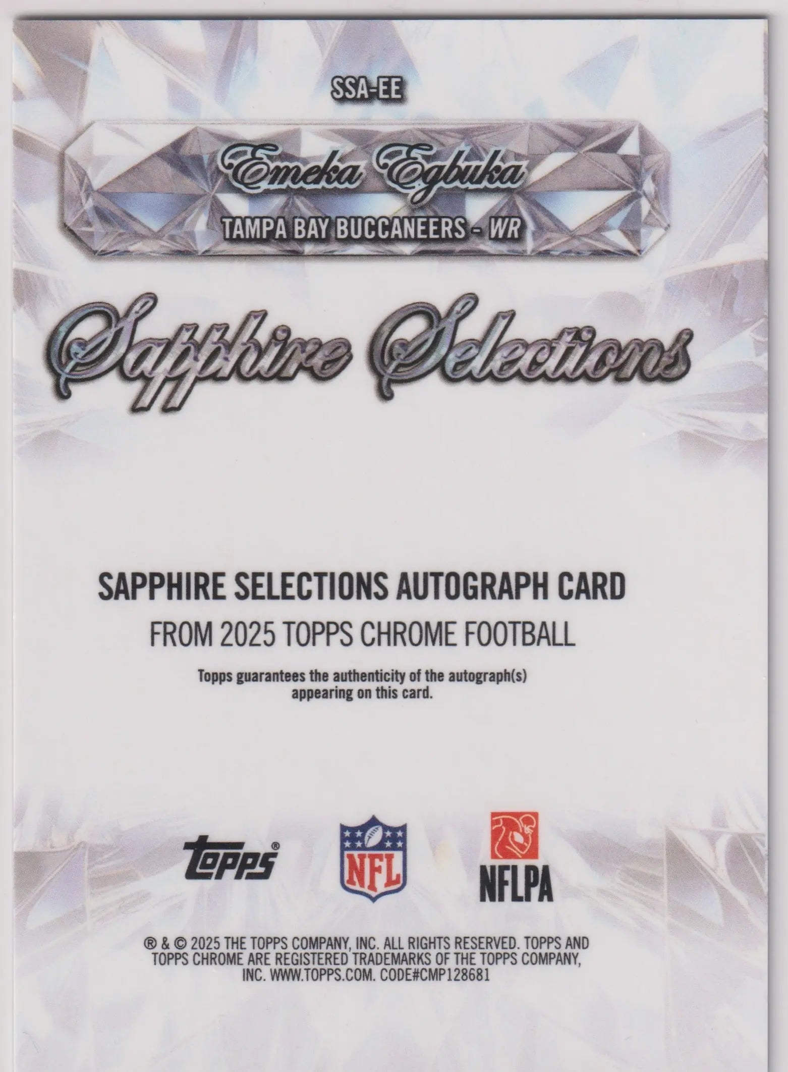 2025 Topps Chrome Sapphire Selections Rookie Autograph Emeka Egbuka Auto RC 