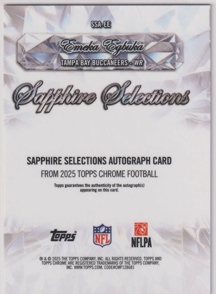 2025 Topps Chrome Sapphire Selections Rookie Autograph Emeka Egbuka Auto RC 