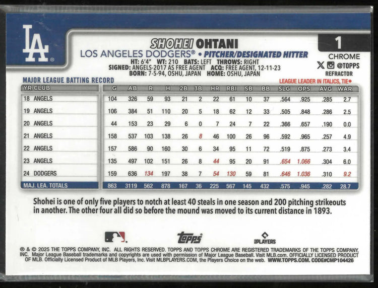 2025 Topps Chrome Shohei Ohtani 