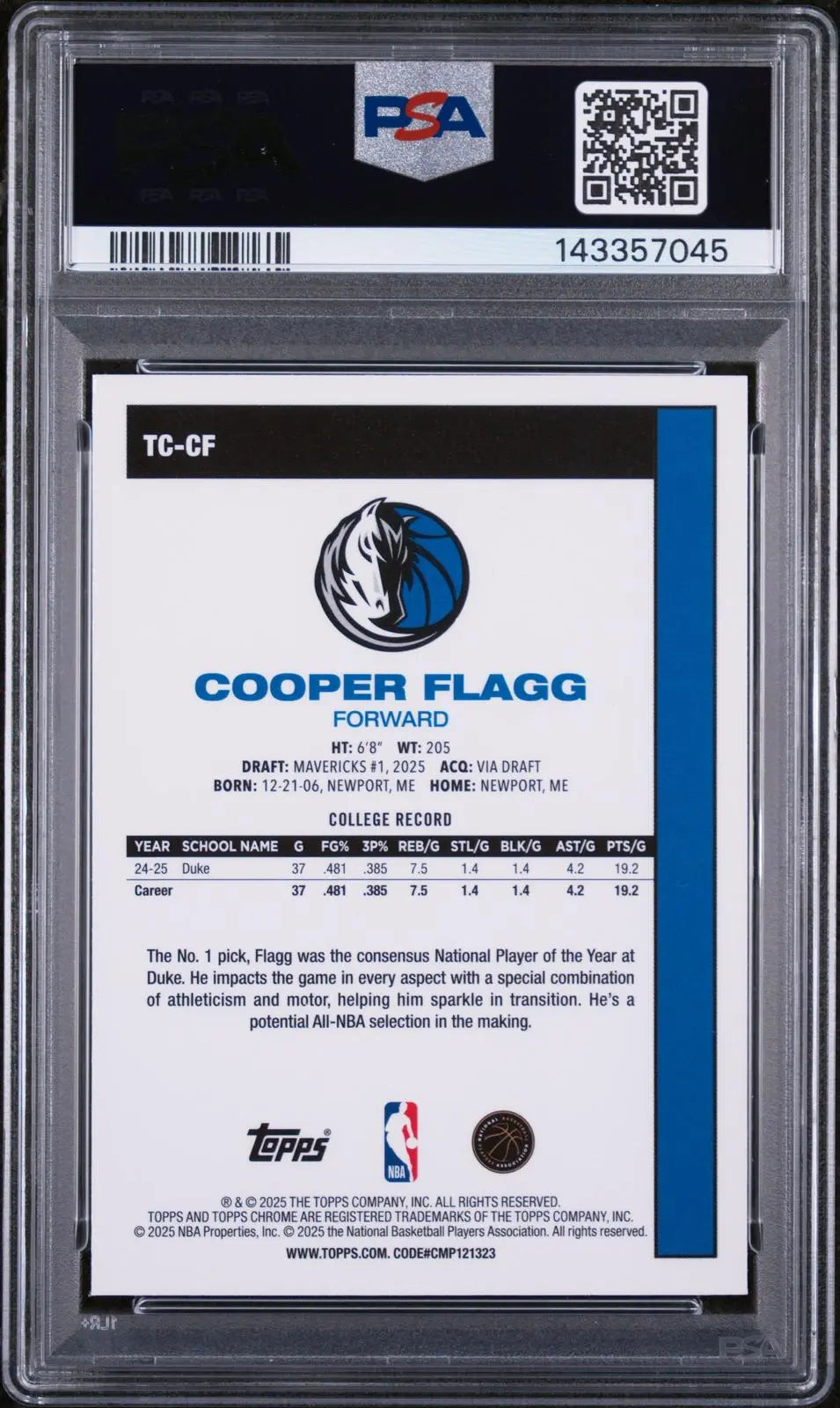 2025 Topps Chrome Silver Pack '80 Topps Rookie Cooper Flagg RC Mojo Ref. PSA 10 