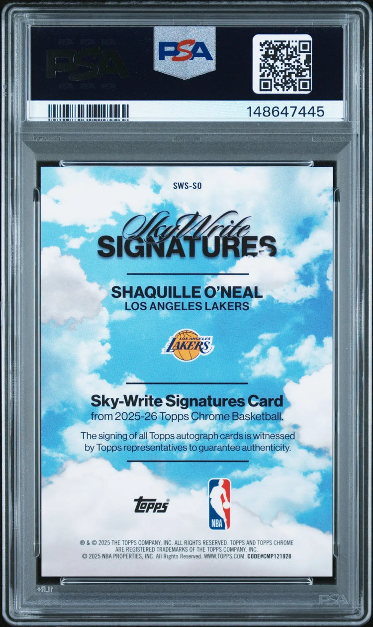 2025 Topps Chrome Sky Write Auto Shaquille O'Neal Orange Refractor /25 PSA 10 