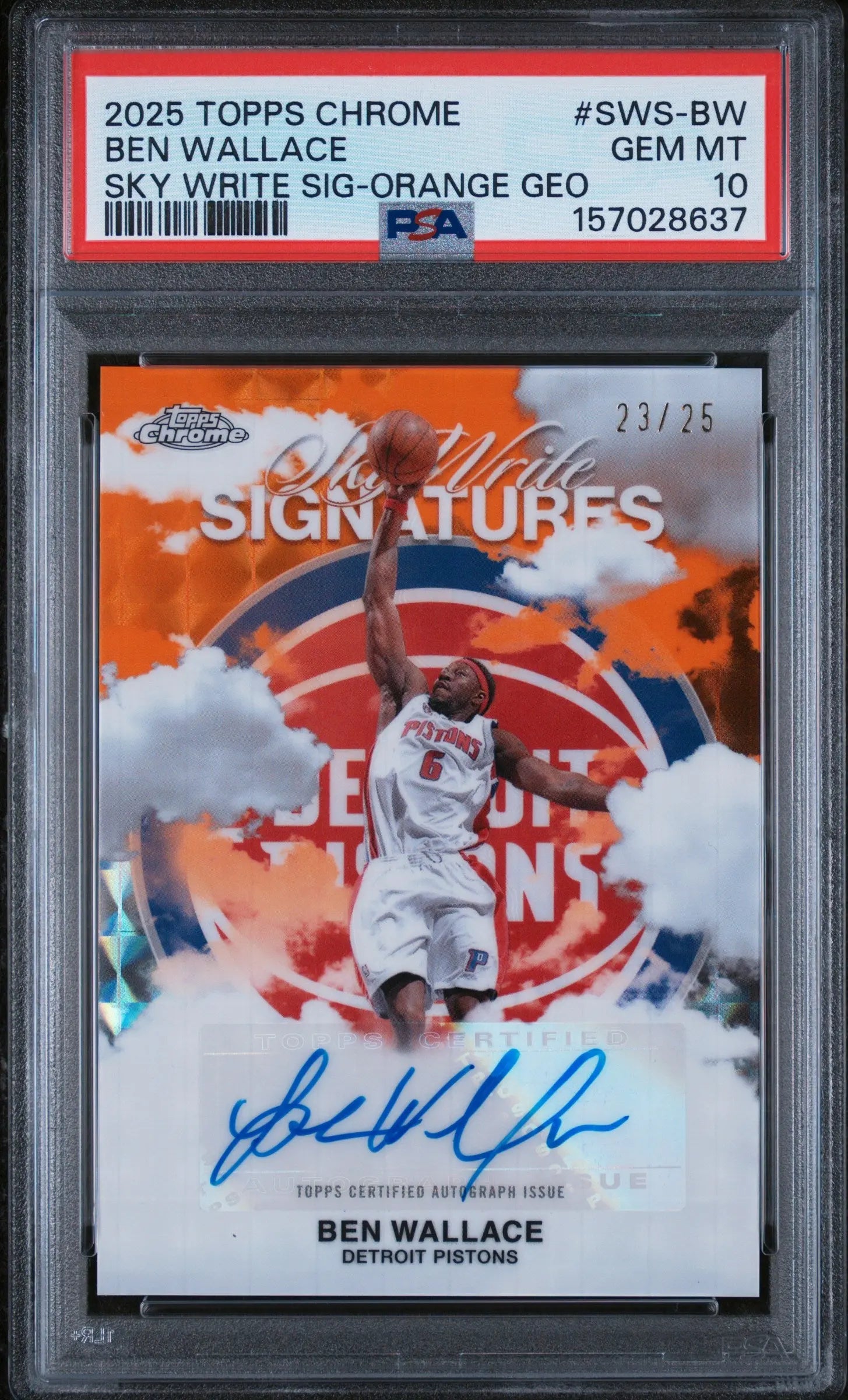 2025 Topps Chrome Sky Write Signatures Ben Wallace Orange Geo /25 PSA 10 