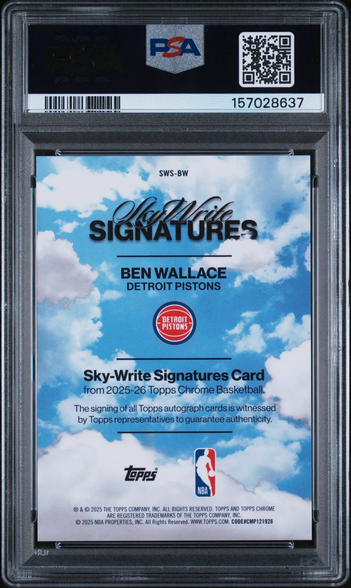 2025 Topps Chrome Sky Write Signatures Ben Wallace Orange Geo /25 PSA 10 