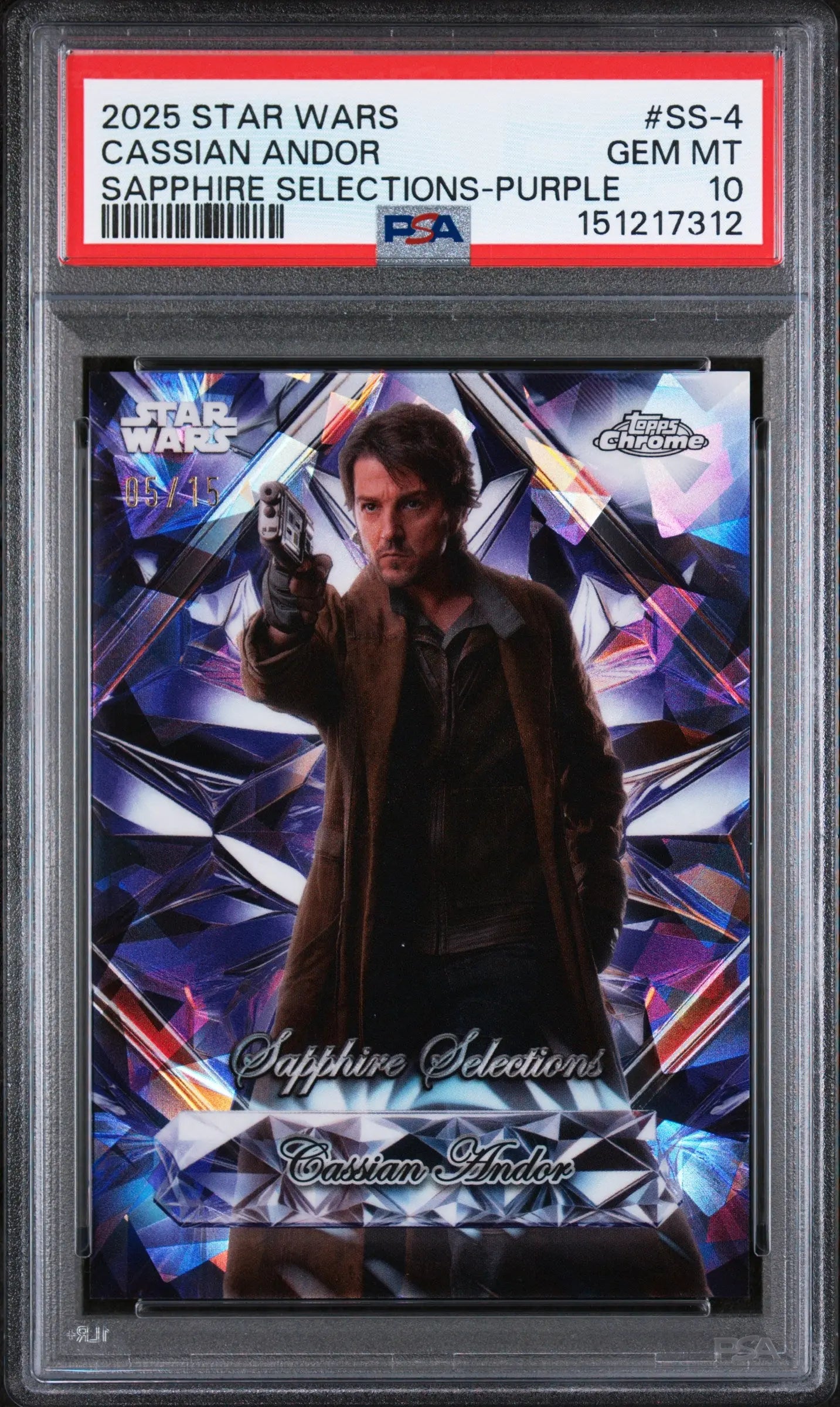 2025 Topps Chrome Star Wars Sapphire Selections Cassian Andor Purple /15 PSA 10 