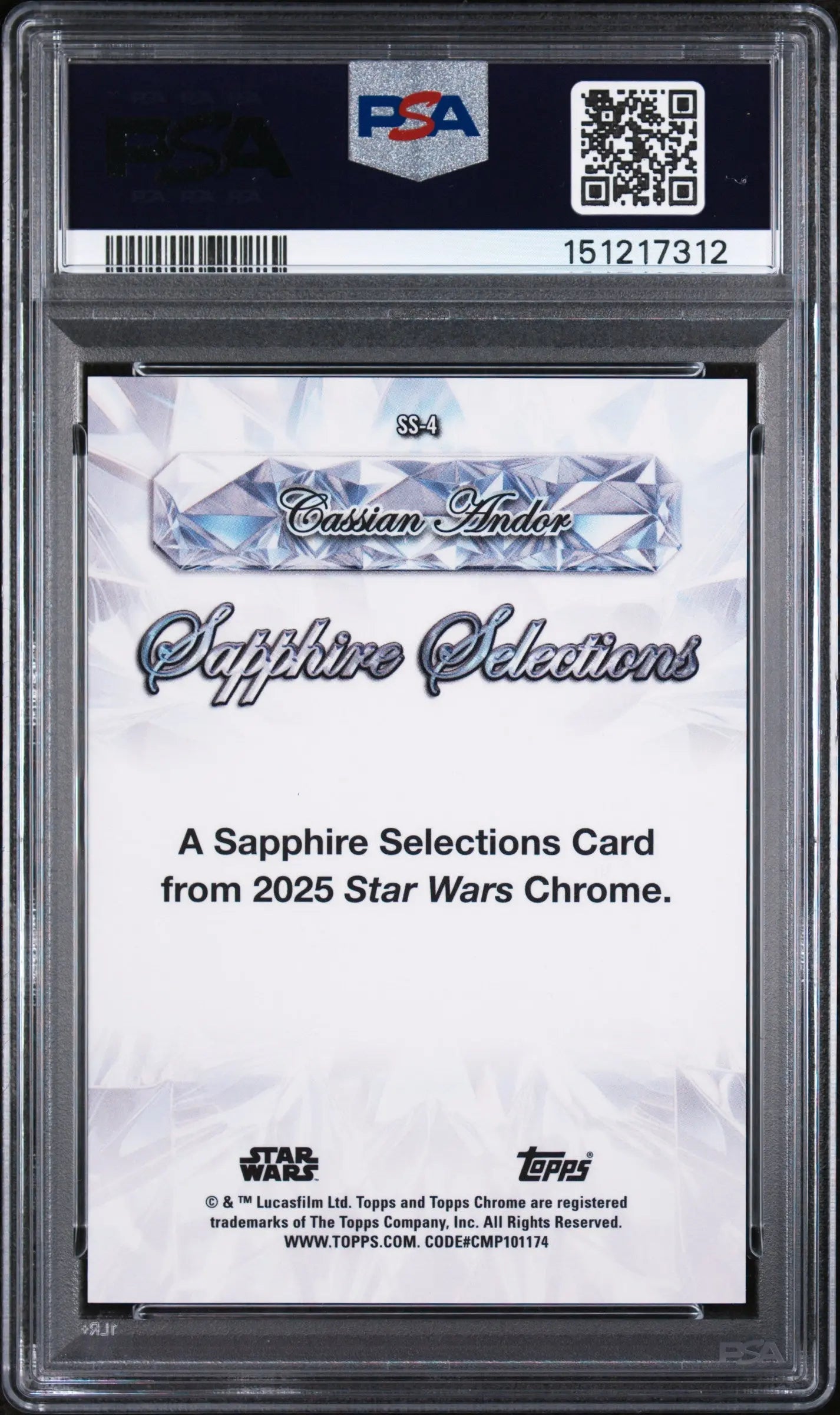2025 Topps Chrome Star Wars Sapphire Selections Cassian Andor Purple /15 PSA 10 