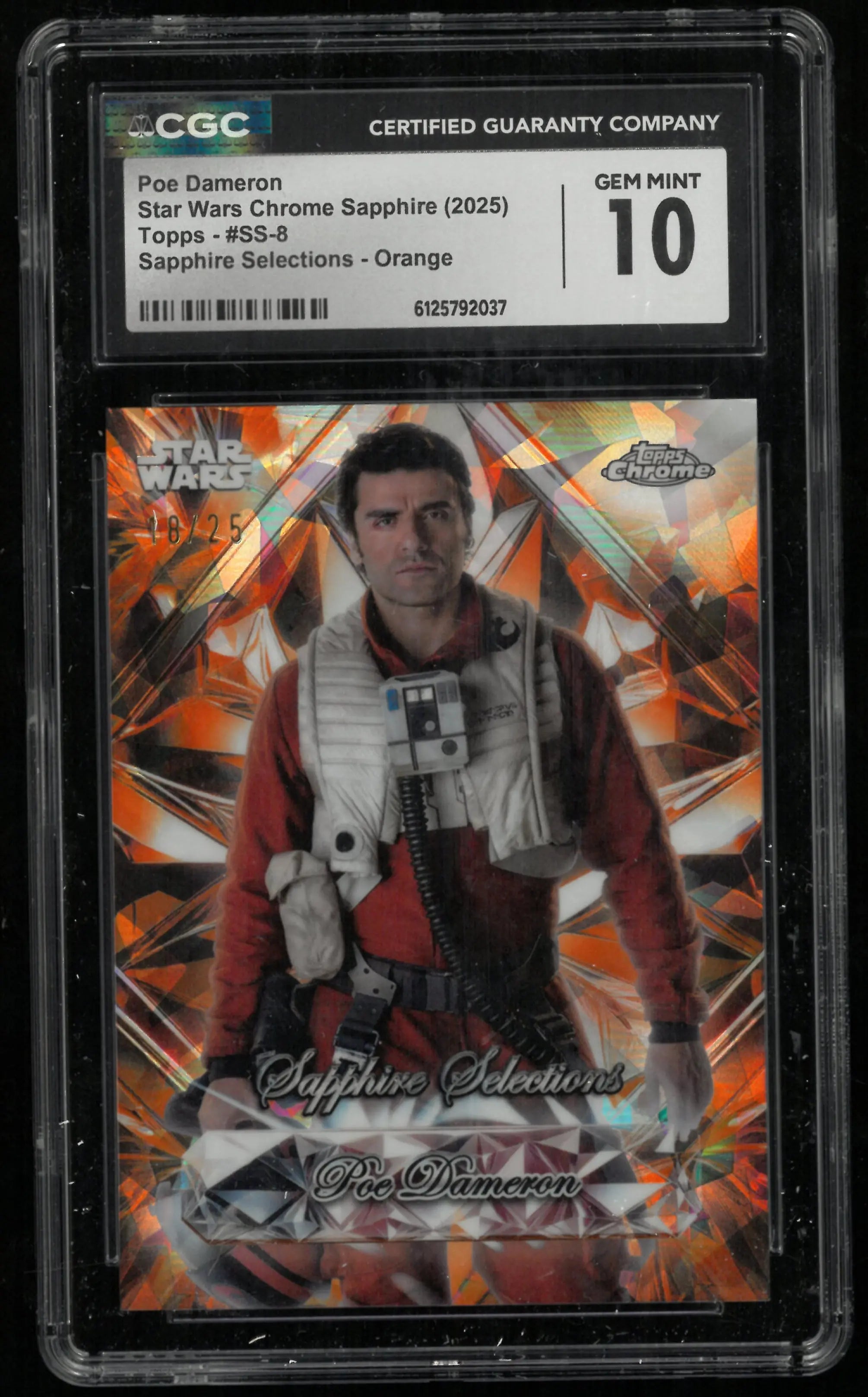2025 Topps Chrome Star Wars Sapphire Selections Poe Dameron Orange /25 CGC 10 