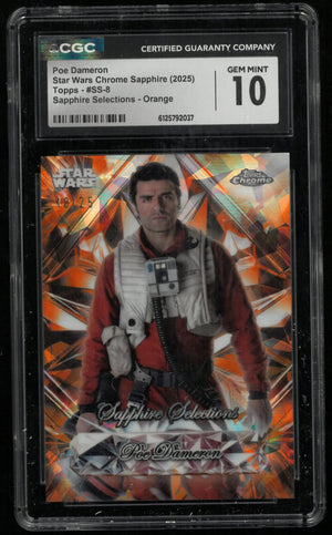 2025 Topps Chrome Star Wars Sapphire Selections Poe Dameron Orange /25 CGC 10 