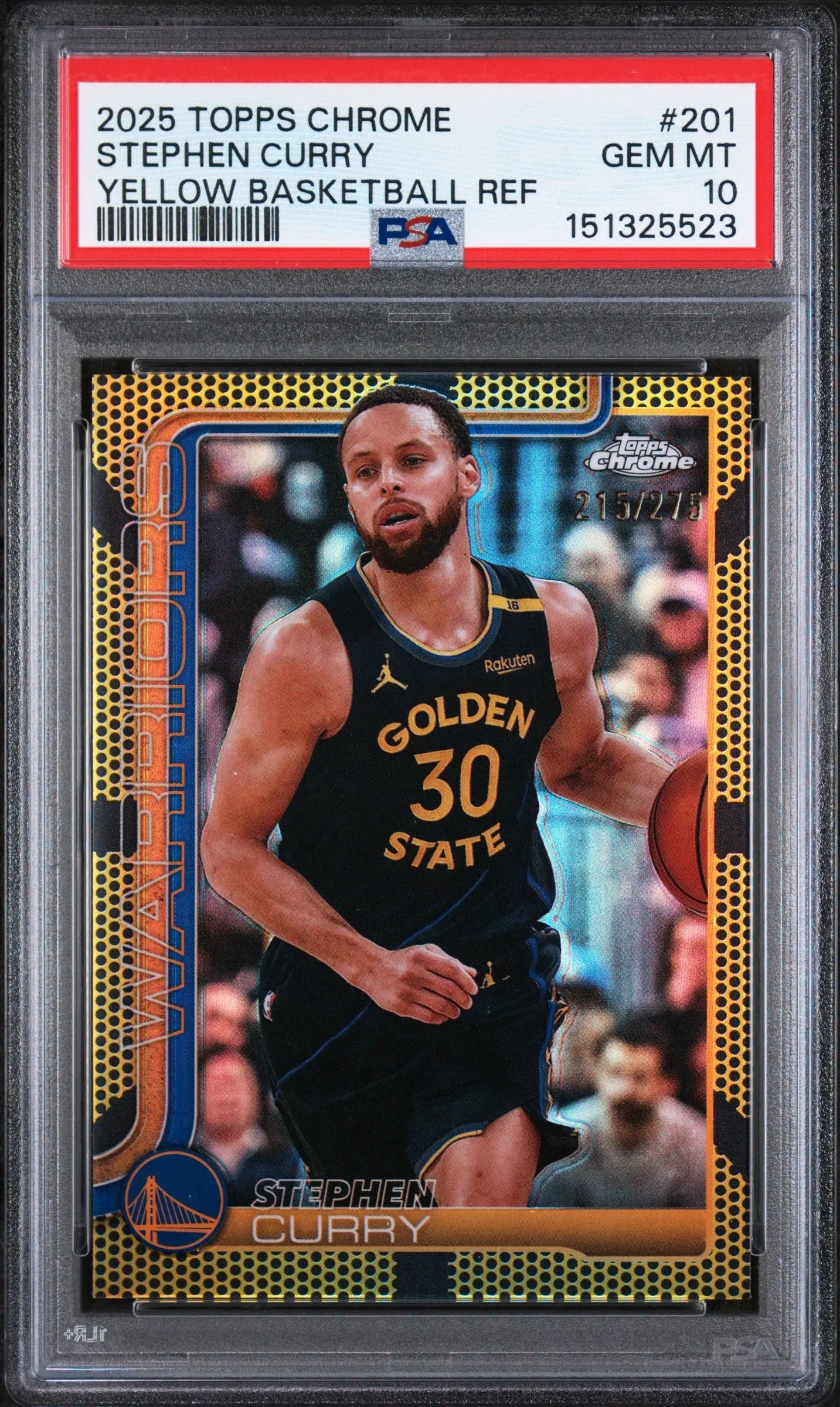 2025 Topps Chrome Stephen Curry Yellow Basketball Refractor /275 PSA 10 