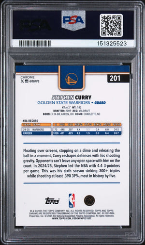 2025 Topps Chrome Stephen Curry Yellow Basketball Refractor /275 PSA 10 