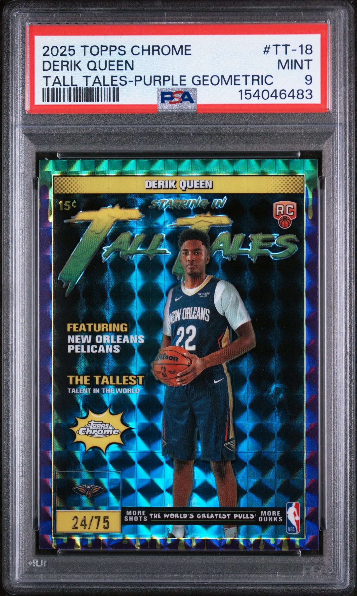 2025 Topps Chrome Tall Tales Rookie Derik Queen Purple Geometric /75 RC PSA 9 