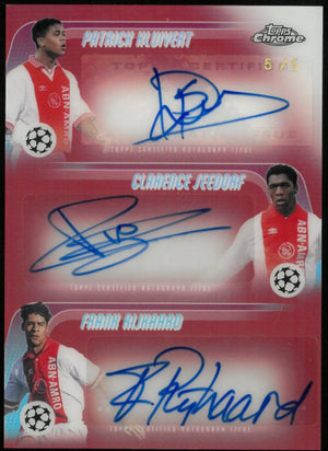 2025 Topps Chrome UEFA CL Red Triple Auto Kluivert Sedorf Aijhaard 5/5 
