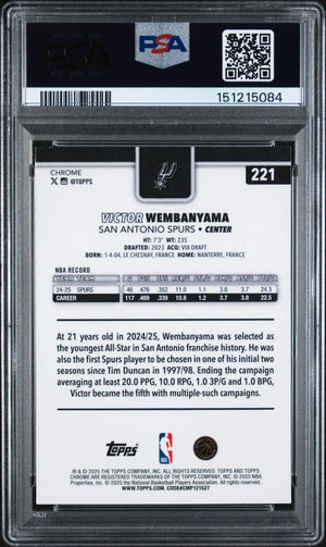 2025 Topps Chrome Victor Wembanyama Negative Refractor PSA 9 