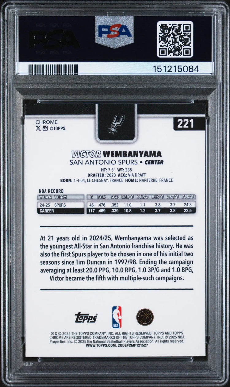 2025 Topps Chrome Victor Wembanyama Negative Refractor PSA 9 