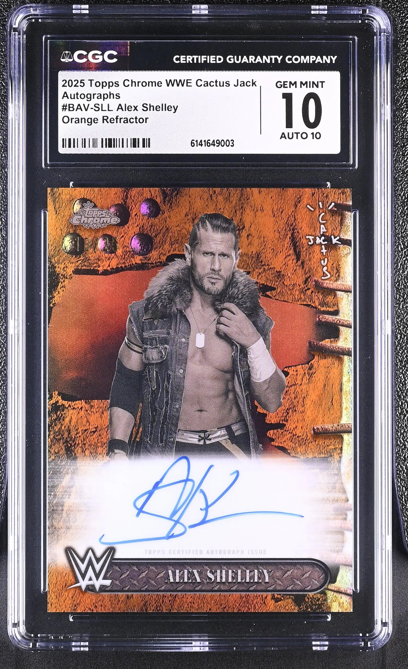 2025 Topps Chrome WWE Cactus Jack Auto Alex Shelley Orange /25 CGC 10 Auto 10 