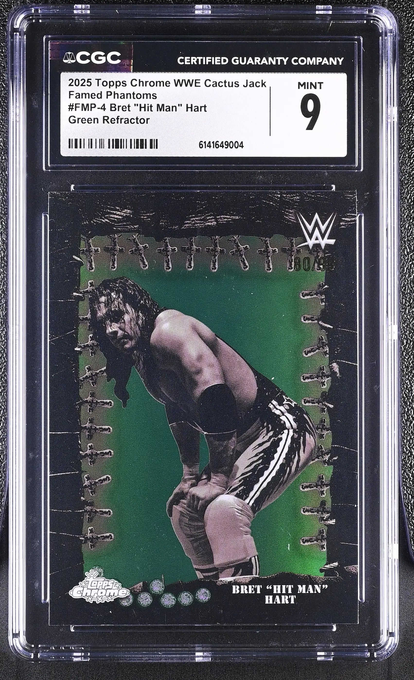 2025 Topps Chrome WWE Cactus Jack Famed Phantoms Bret Hart Green /99 CGC 9 