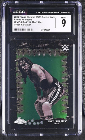 2025 Topps Chrome WWE Cactus Jack Famed Phantoms Bret Hart Green /99 CGC 9 