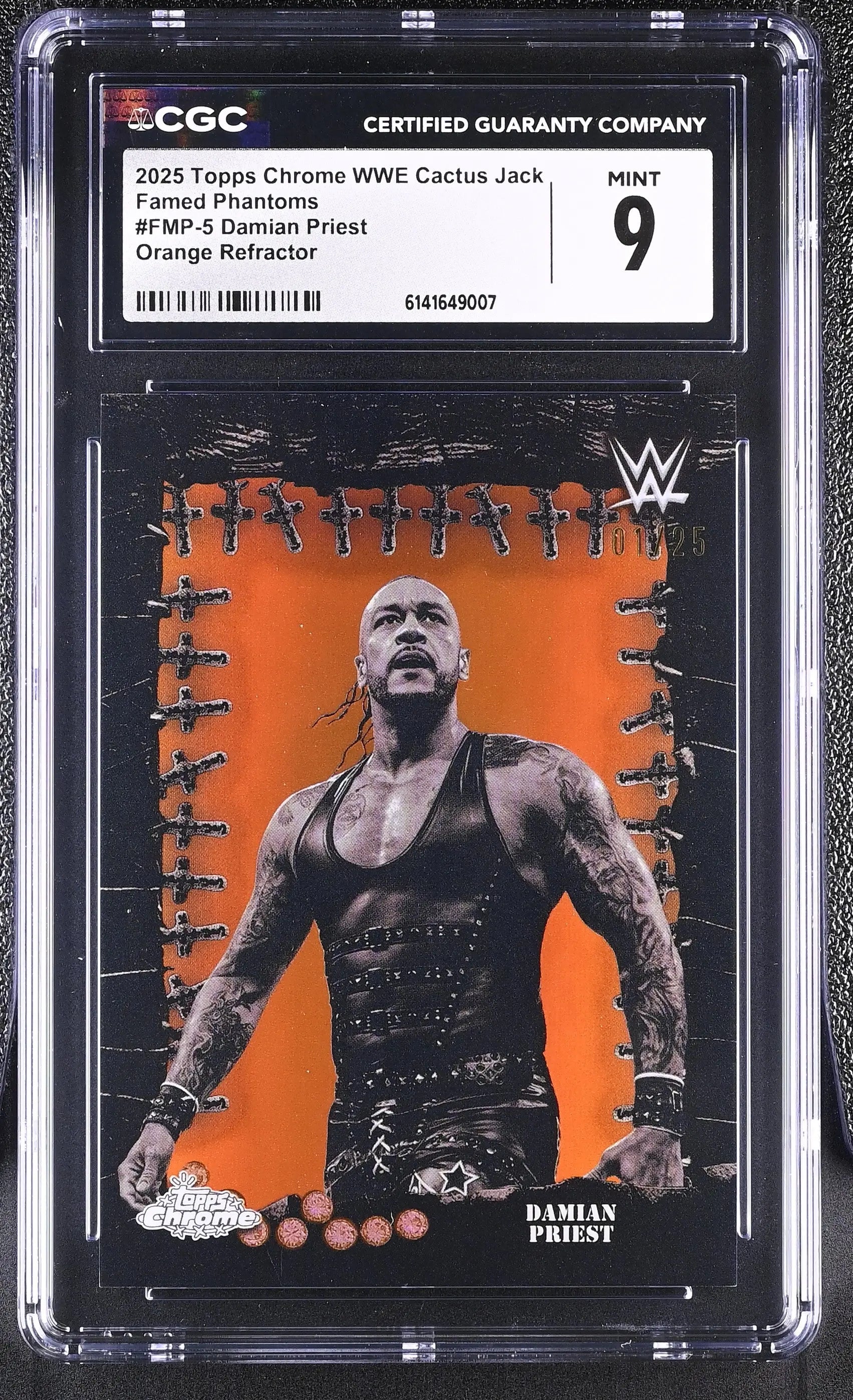 2025 Topps Chrome WWE Cactus Jack Famed Phantoms Damian Priest Orange /25 CGC 9 