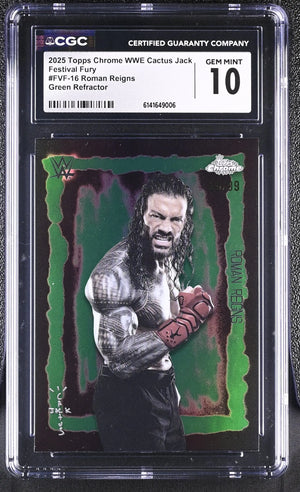 2025 Topps Chrome WWE Festival Fury Cactus Jack Roman Reigns Green /99 CGC 10 