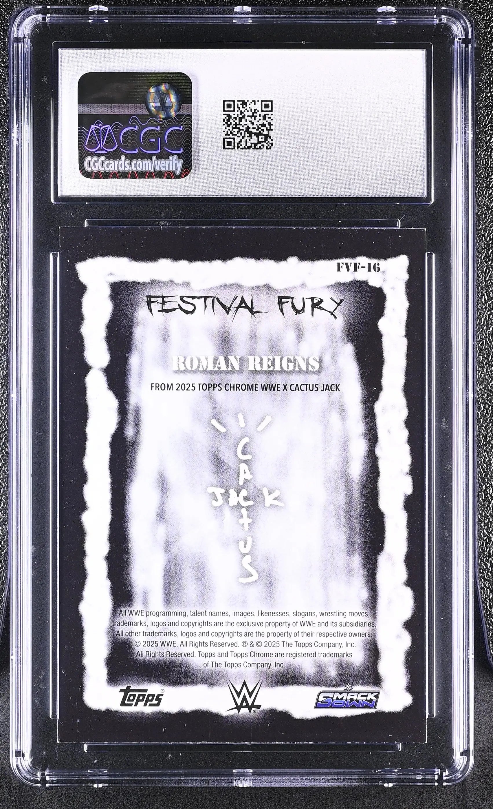 2025 Topps Chrome WWE Festival Fury Cactus Jack Roman Reigns Green /99 CGC 10 