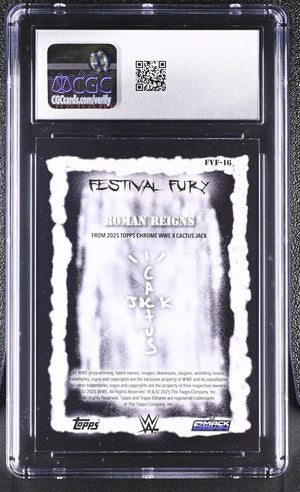 2025 Topps Chrome WWE Festival Fury Cactus Jack Roman Reigns Green /99 CGC 10 