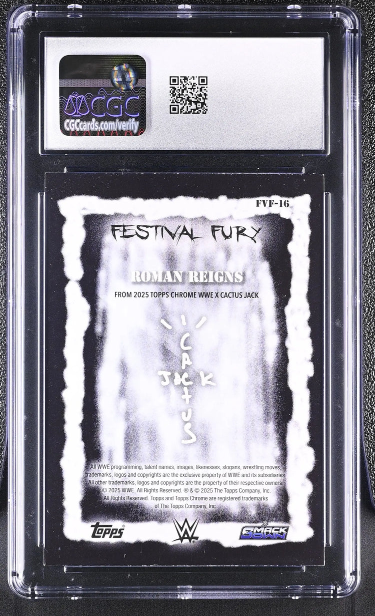 2025 Topps Chrome WWE Festival Fury Cactus Jack Roman Reigns Green /99 CGC 10 