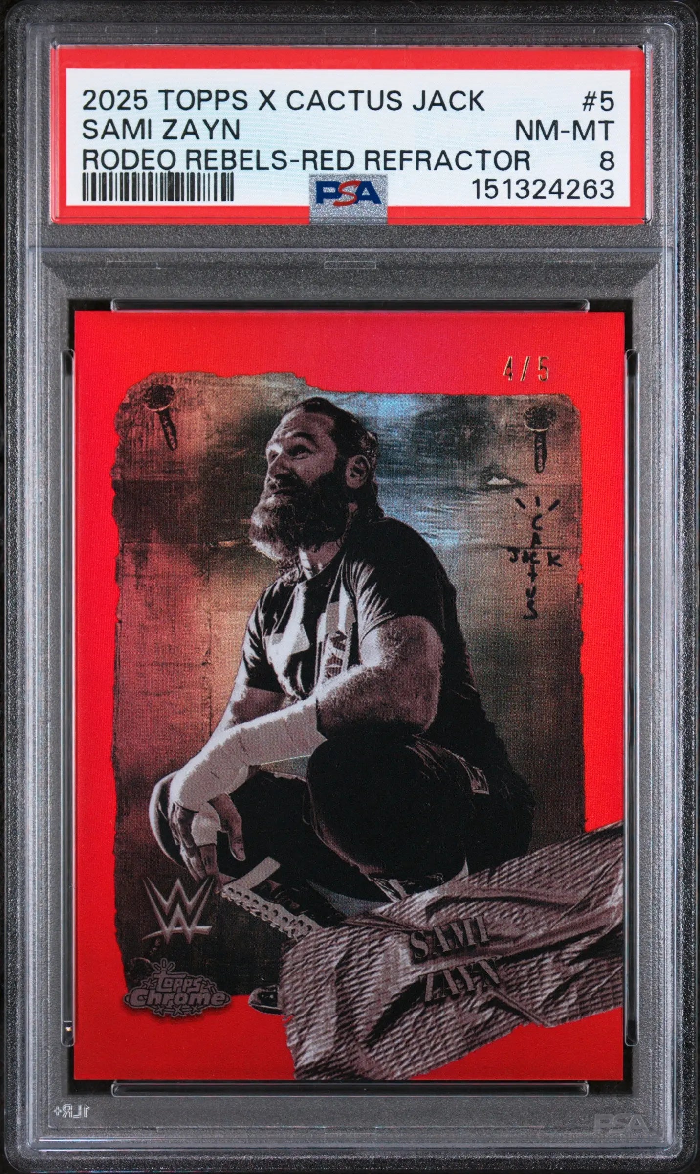 2025 Topps Chrome WWE X Cactus Jack Rodeo Rebels Red Sami Zayn #5 / 5 PSA 8 
