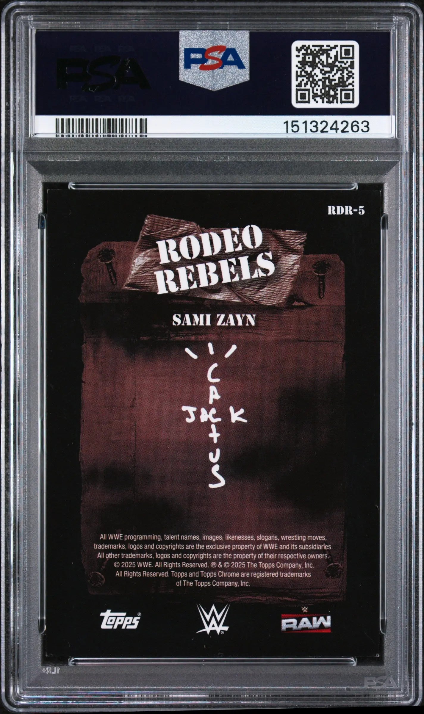 2025 Topps Chrome WWE X Cactus Jack Rodeo Rebels Red Sami Zayn #5 / 5 PSA 8 
