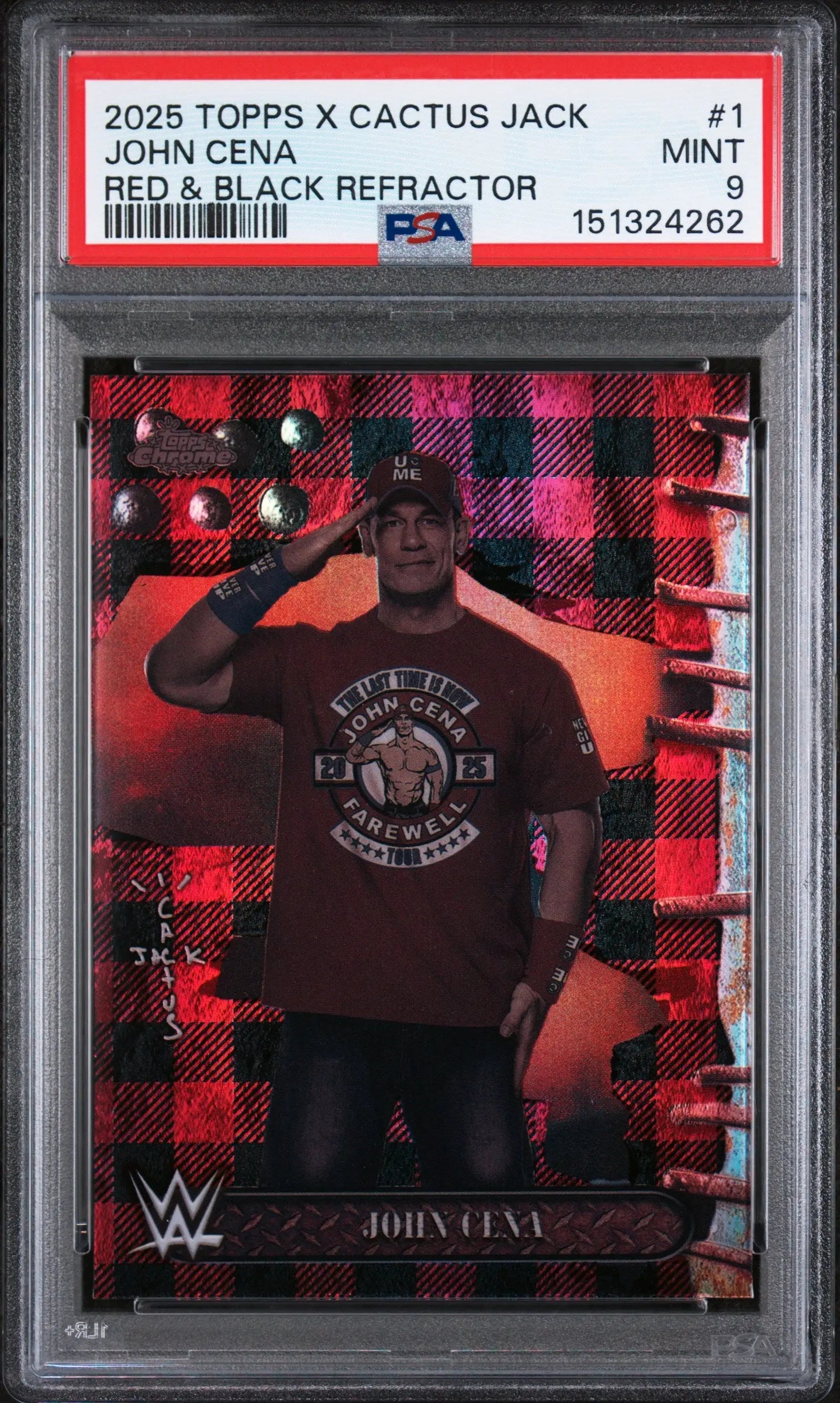 2025 Topps Chrome WWE X Cactus Red & Black Refractor Jack John Cena #1 PSA 9 