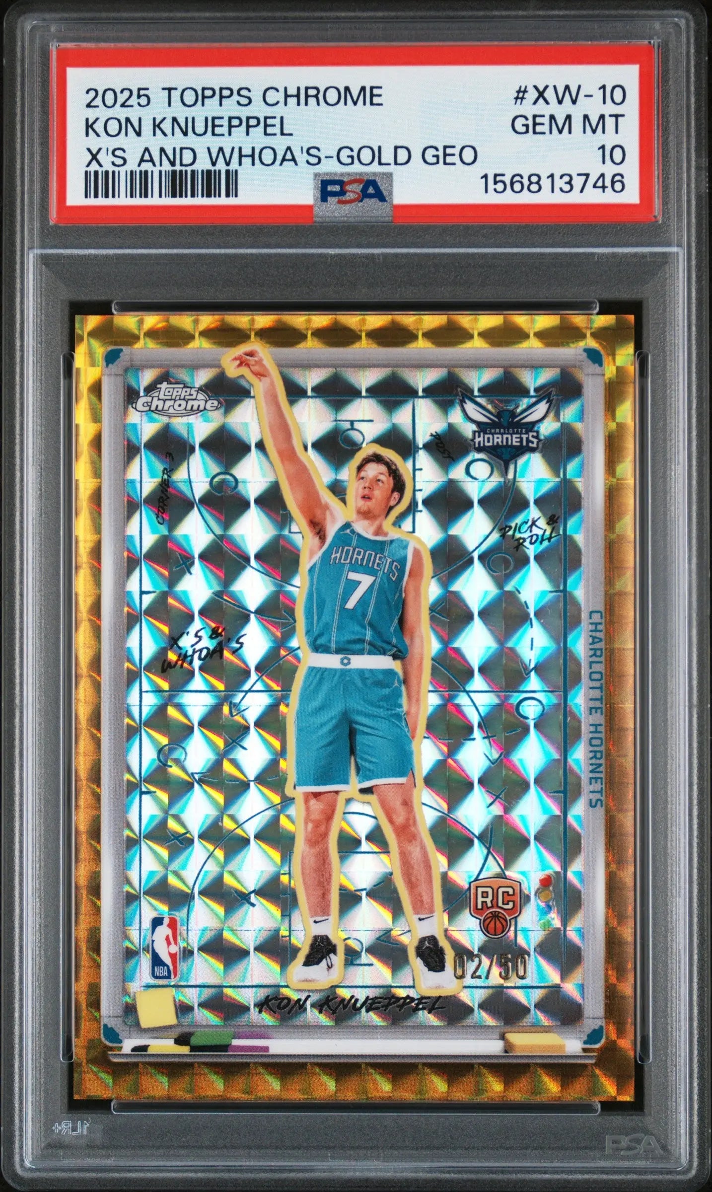 2025 Topps Chrome X'S And Whoa's Kon Knueppel RC Rookie Gold Geo /50 PSA 10 