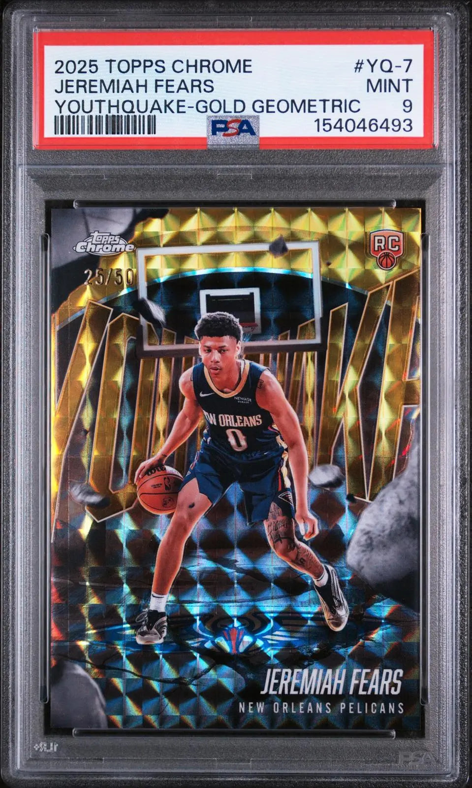 2025 Topps Chrome Youthquake Rookie Jeremiah Fears RC Gold Geometric /50 PSA 9 