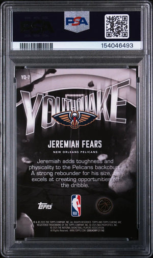 2025 Topps Chrome Youthquake Rookie Jeremiah Fears RC Gold Geometric /50 PSA 9 