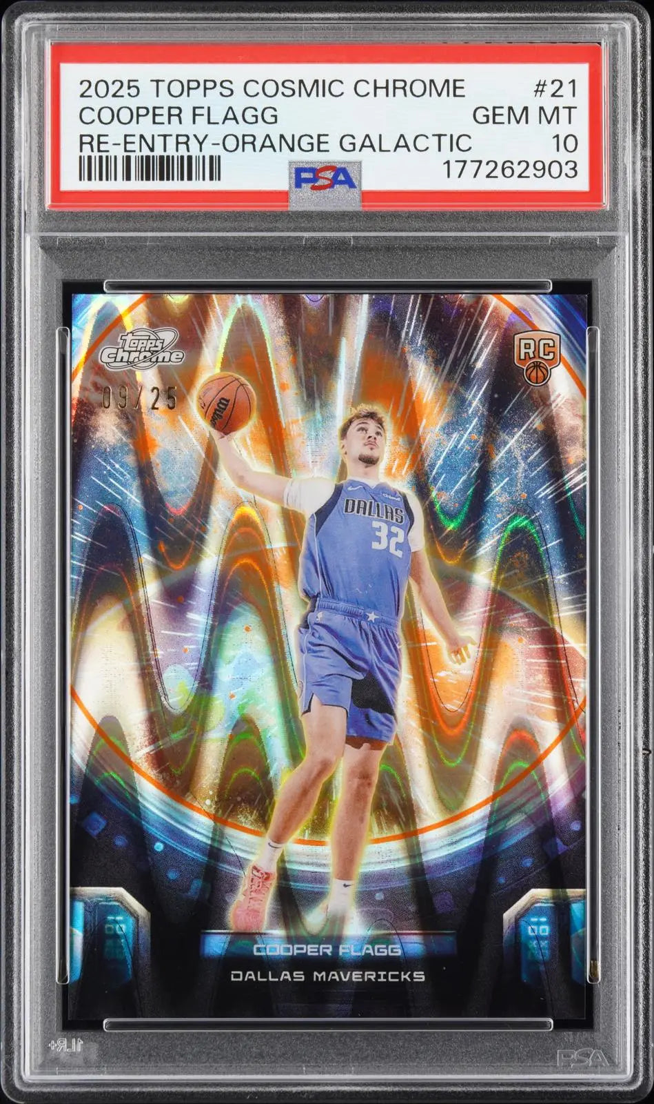 2025 Topps Cosmic Chrome Re-Entry Rookie Cooper Flagg Orange Galactic /25 PSA 10 