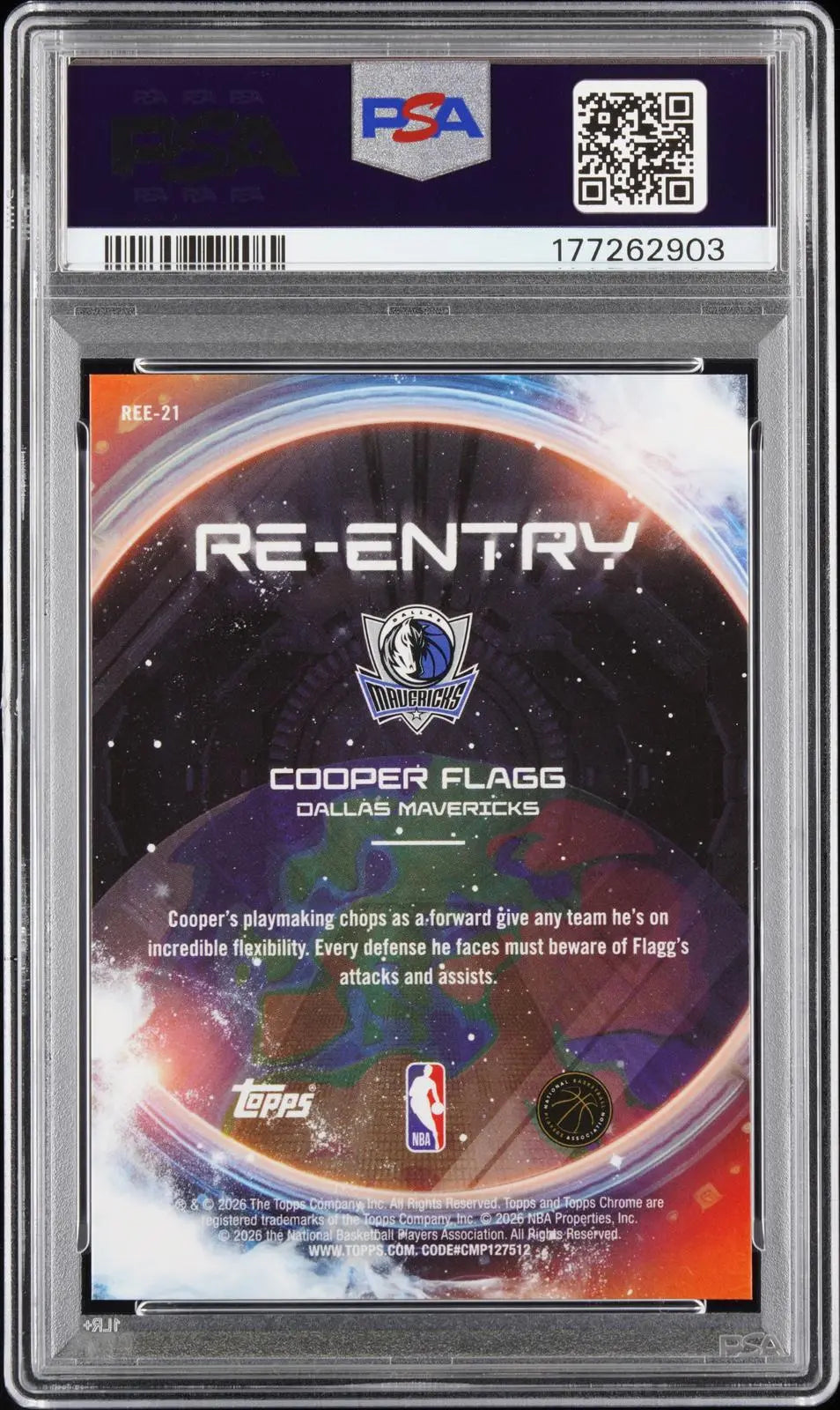 2025 Topps Cosmic Chrome Re-Entry Rookie Cooper Flagg Orange Galactic /25 PSA 10 