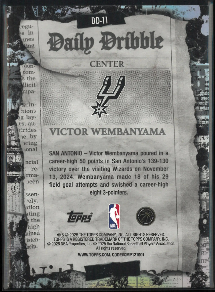 2025 Topps Daily Dribble Victor Wembanyama Black /10 