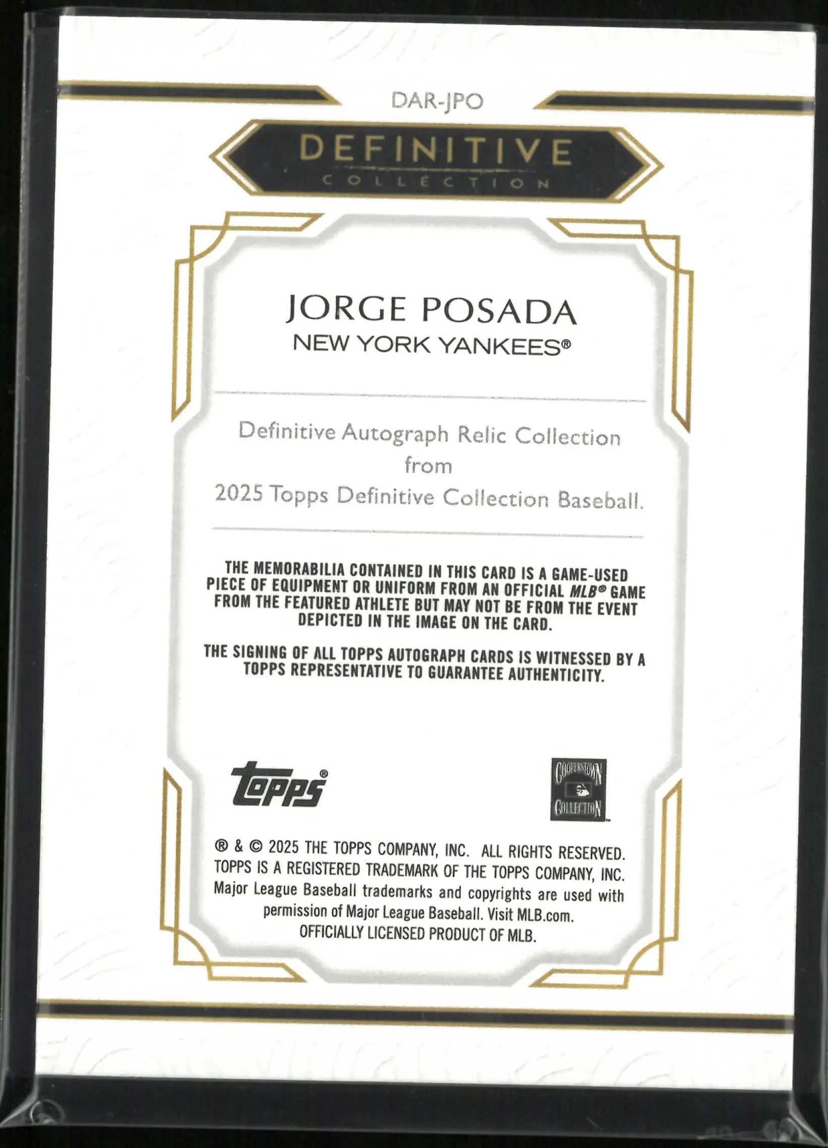 2025 Topps Definitive Autograph Relic Jorge Posada Auto Orange /25 
