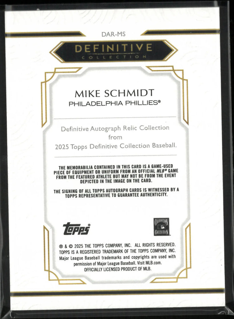 2025 Topps Definitive Autograph Relic Mike Schmidt Auto /50 