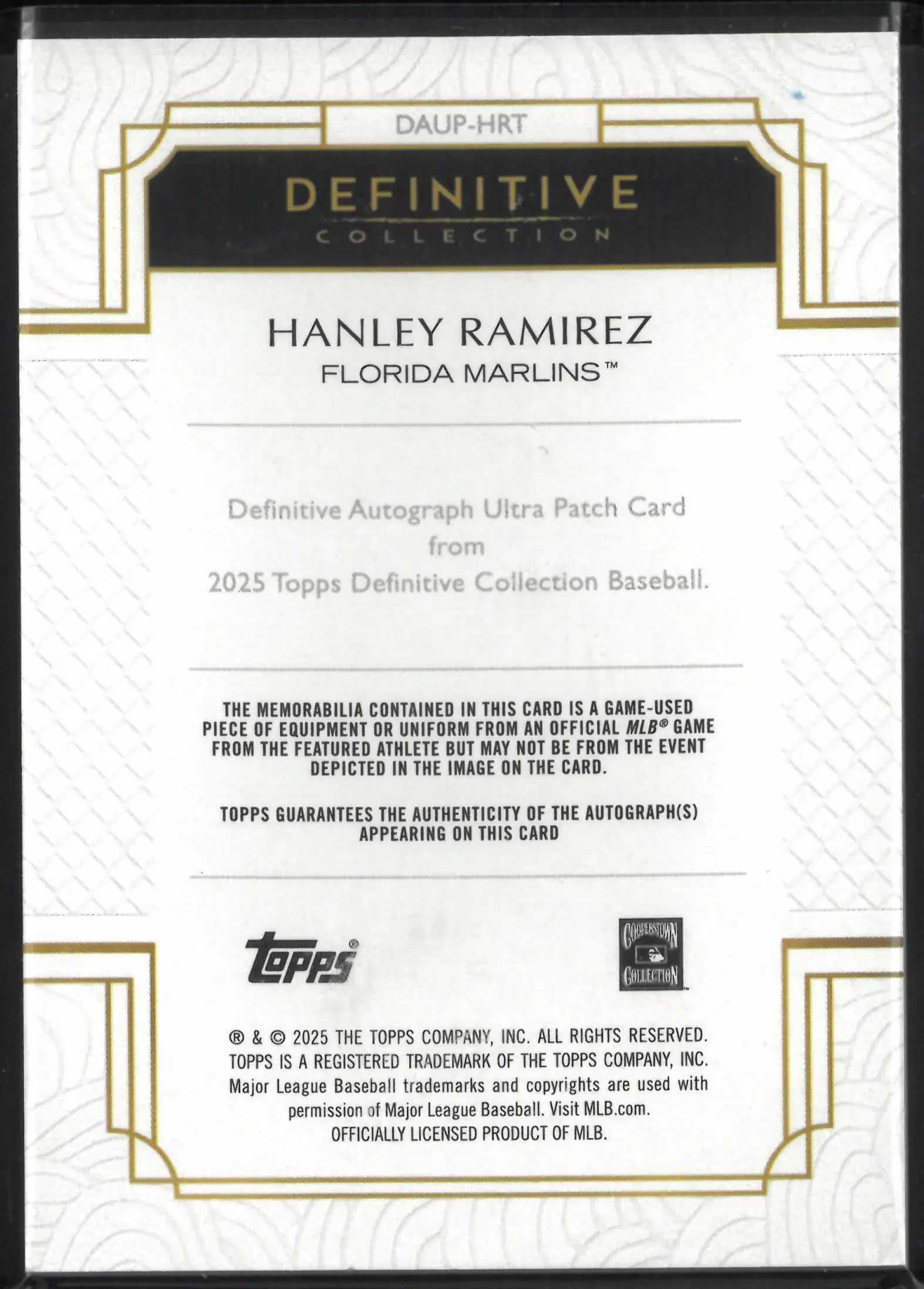 2025 Topps Definitive Baseball Ultra Patch Autograph Hanley Ramirez Auto /15 