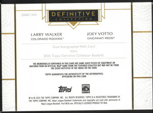 2025 Topps Definitive Collection Baseball Dual Auto Relic Walker Votto /10 
