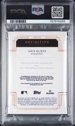 2025 Topps Definitive Collection Definitive Patch Auto Nick Kurtz RC /50 PSA 6 